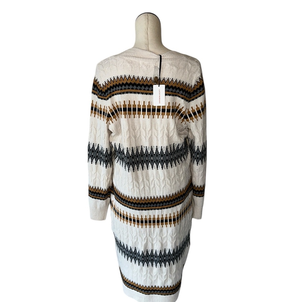 NWT LUCKY BRAND  Geometric Cardigan Sweater Dress In Cream/black /Tan 1X - Picture 6 of 9